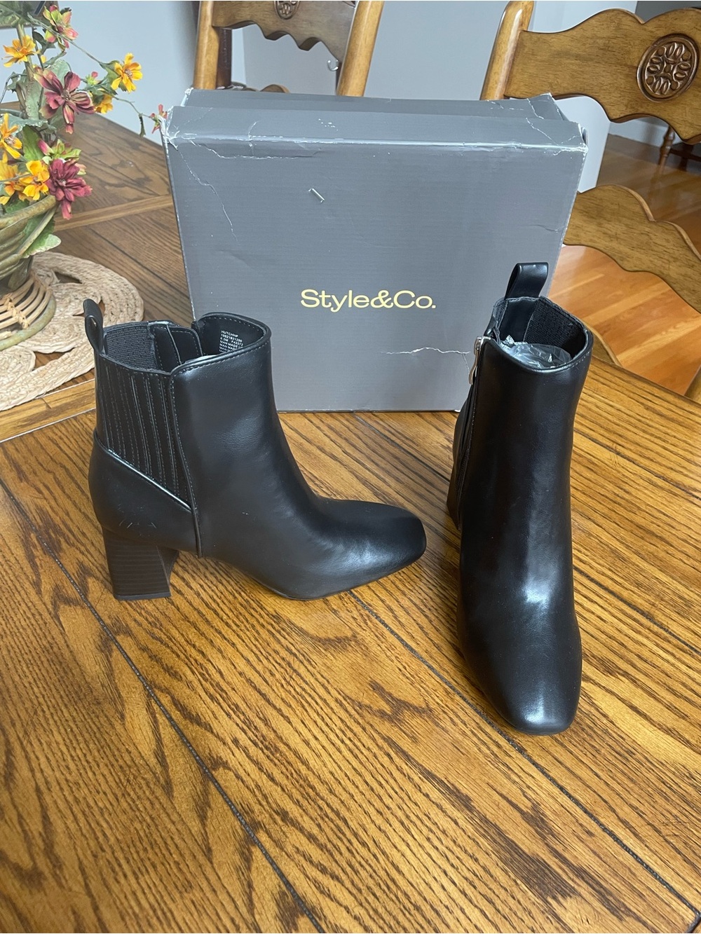 Hutch Black Leather Ankle Booties with Block Heel